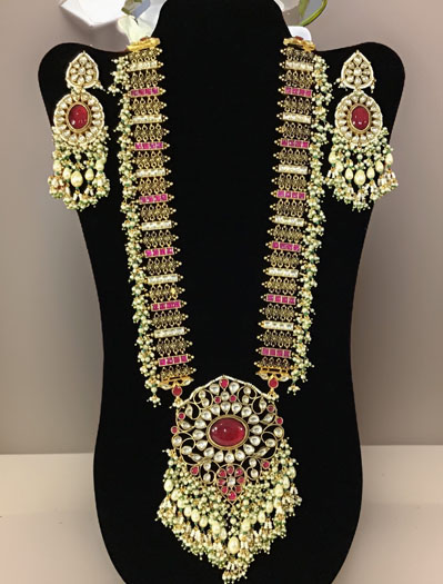 Ruby Pachi Kundan Rani Haar Necklace Set