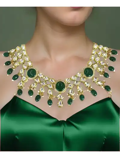 Premium Kundan Choker Set in Green