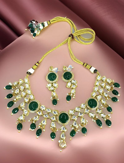 Premium Kundan Choker Set in Green