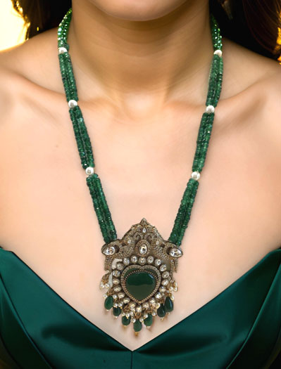 Emerald Victorian Pendant Necklace Set