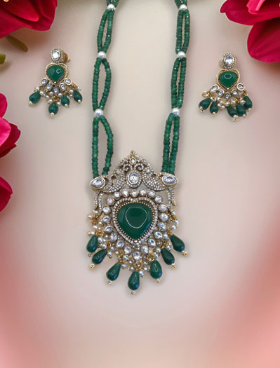 Emerald Victorian Pendant Necklace Set