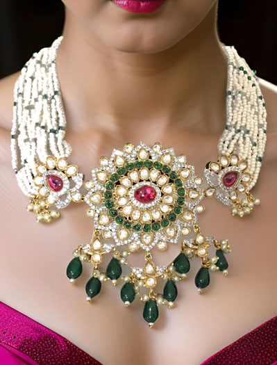 Pachi Kundan Choker with Emerald/Ruby colored stones