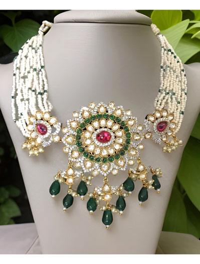 Pachi Kundan Choker with Emerald/Ruby colored stones