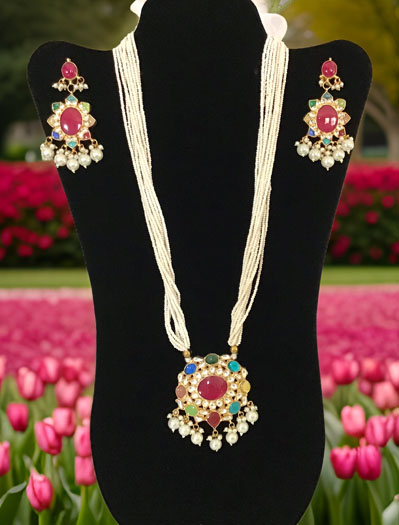 Pachi Kundan Pearl Long Necklace Set