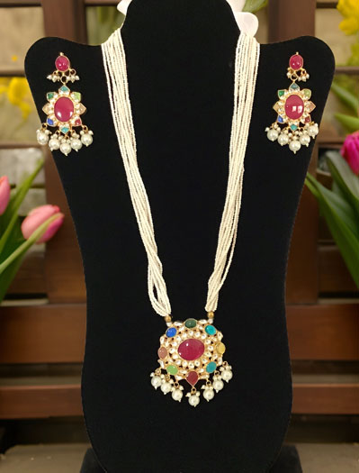 Pachi Kundan Pearl Long Necklace Set