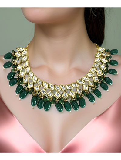 Kundan choker set with green onyx beads