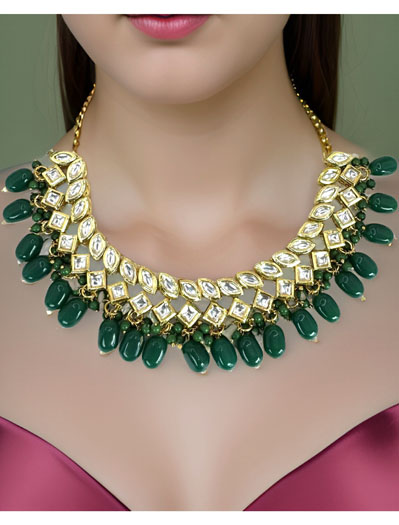 Kundan choker set with green onyx beads