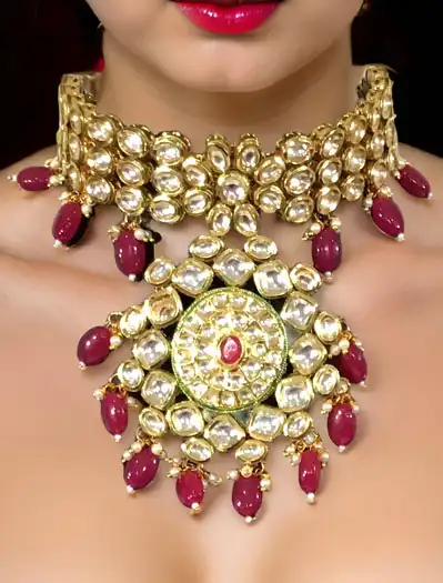 Premium Kundan choker set with red onyx beads