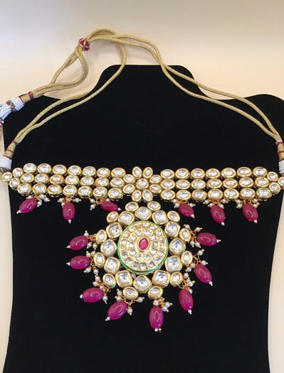 Premium Kundan choker set with red onyx beads