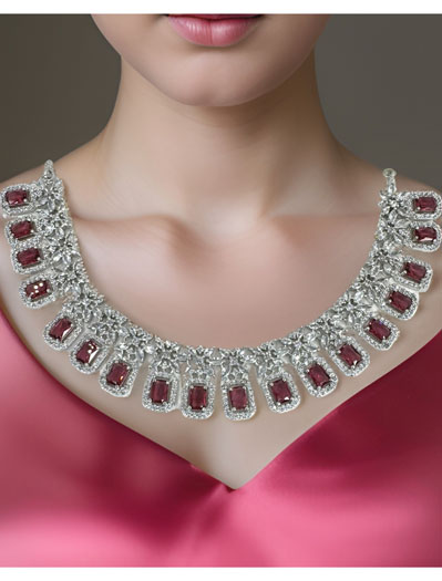 Fine Quality AD/CZ Ruby stones necklace set