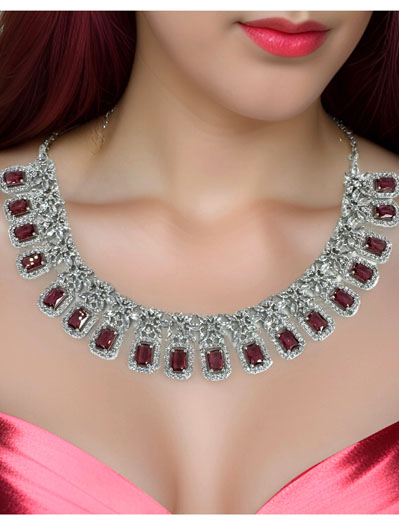 Fine Quality Ruby AD CZ Necklace set