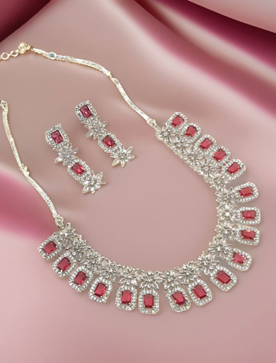 Fine Quality AD/CZ Ruby stones necklace set