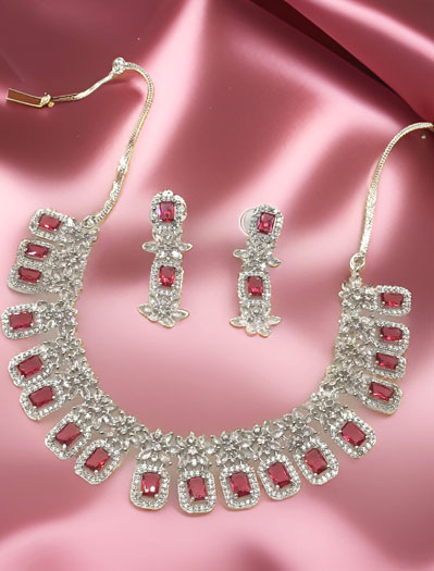 Fine Quality Ruby AD CZ Necklace set