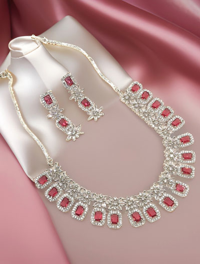 Fine Quality AD/CZ Ruby stones necklace set