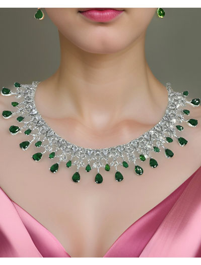 Fine Quality AD/CZ Emerald Green stones necklace set