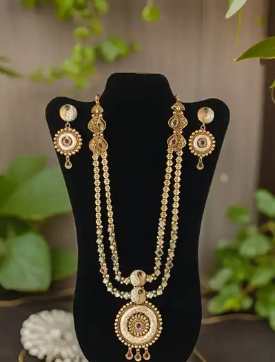 Antique Finish Rajwadi Kundan Long Necklace Set