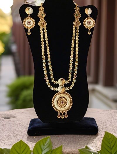 Antique Finish Rajwadi Kundan Long Necklace Set