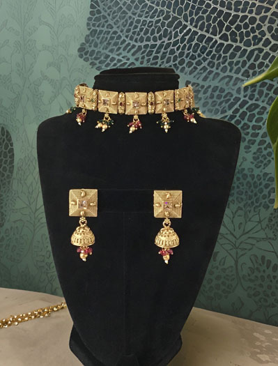 Rajwadi Choker Set with Ruby stones