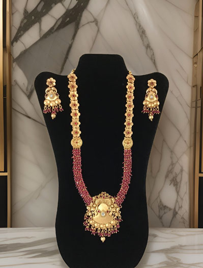 Antique Gold Finish Cluster Pearls Rajwadi Rani Haar