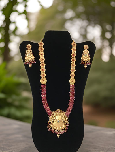 Antique Gold Finish Cluster Pearls Rajwadi Rani Haar