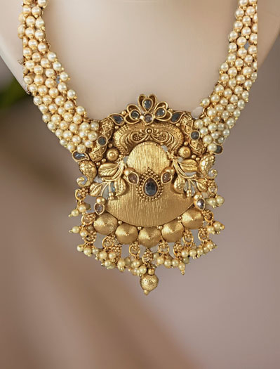 Antique Gold Finish Cluster Pearls Rajwadi Rani Haar