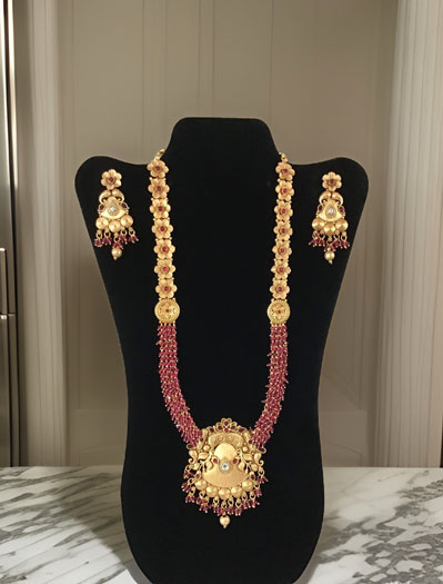 Antique Gold Finish Cluster Pearls Rajwadi Rani Haar