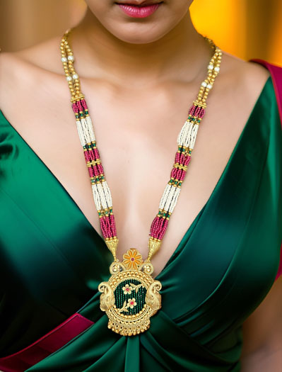 Polki Emerald Elephant Necklace Set