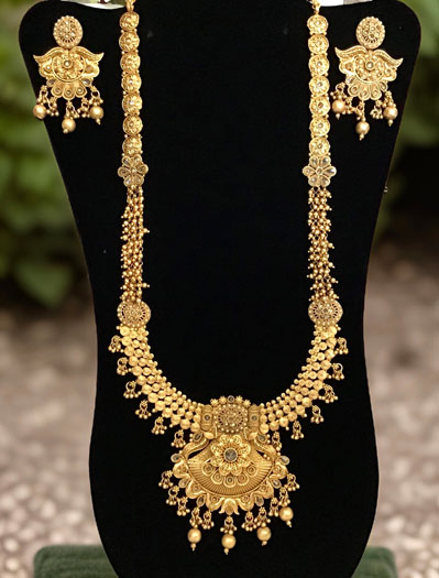 Antique 22carat Gold Finish Cluster Golden Pearls Rajwadi Rani Haar