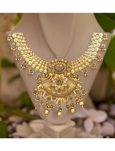 Antique 22carat Gold Finish Cluster Golden Pearls Rajwadi Rani Haar