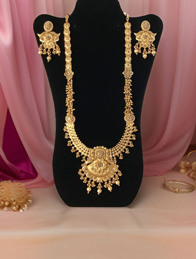 Antique 22carat Gold Finish Cluster Golden Pearls Rajwadi Rani Haar