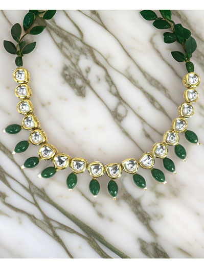 Delicate Kundan choker set with green onyx beads