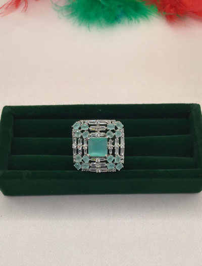 Square shaped Mint Green AD/CZ Ring in Rosegold