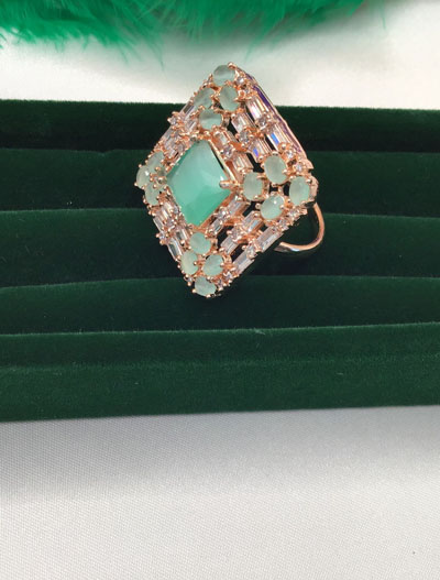 Square shaped Mint Green AD/CZ Ring in Rosegold