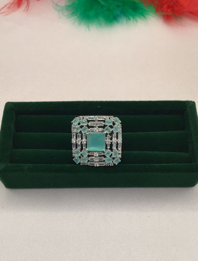 Square shaped Mint Green AD/CZ Ring in Rosegold