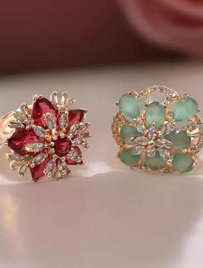 Ruby and Emerald Green AD/CZ stones Ring