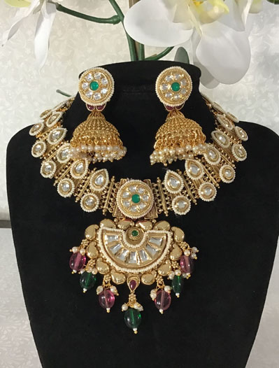 Antique Gold CZ Rajwadi Necklace Set