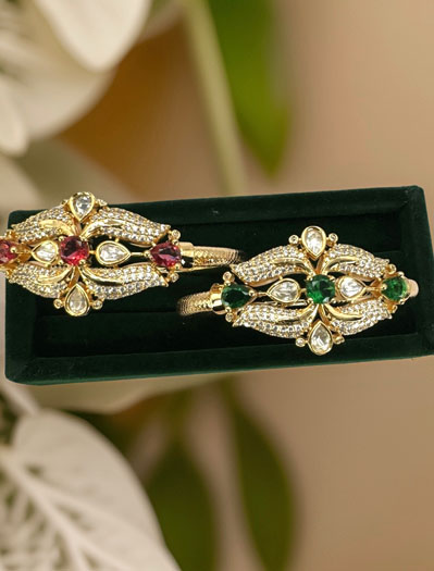 Kundan/CZ Bracelets in Gold Polish