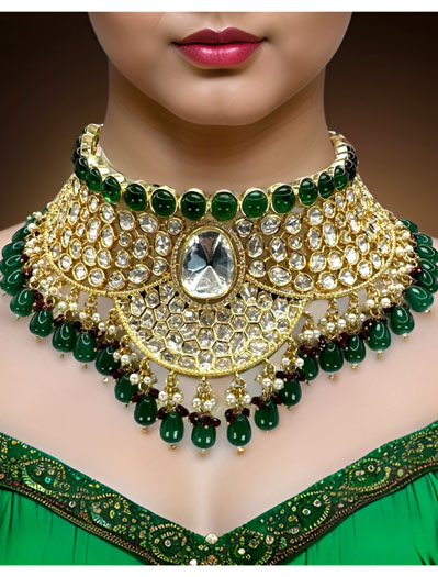 Semi Bridal Designer Kundan Choker Set with Maangtika