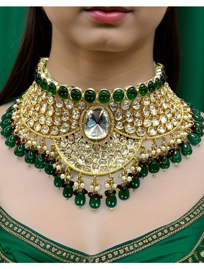 Semi Bridal Designer Kundan Choker Set with Maangtika