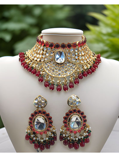 Semi Bridal Designer Kundan Choker Set with Maangtika