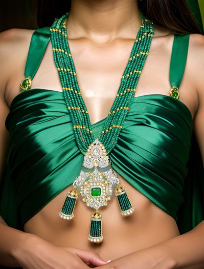 Emerald CZ Long Necklace Set