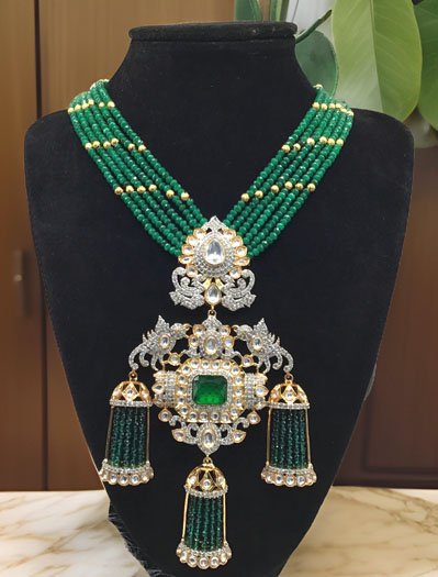 Emerald CZ Long Necklace Set