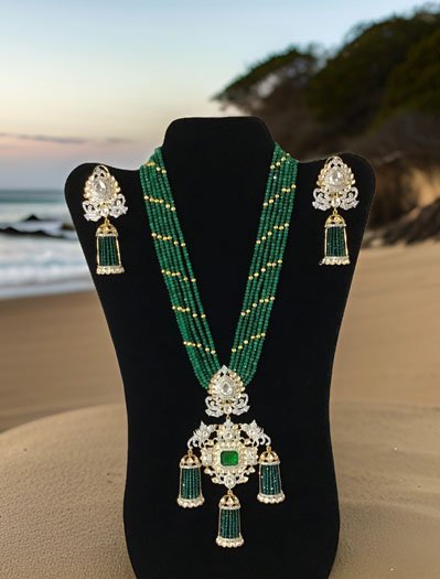 Emerald CZ Long Necklace Set