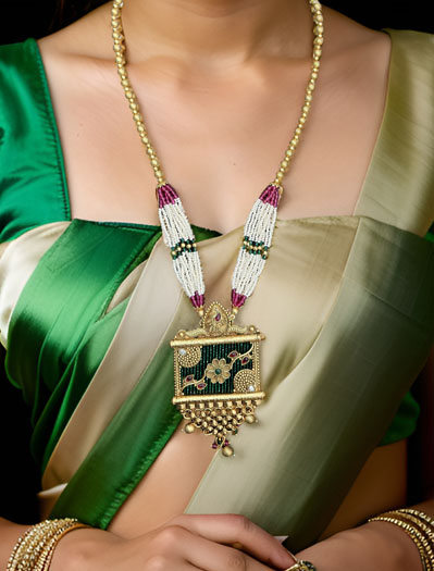 Rajwadi Polki Long Necklace Set