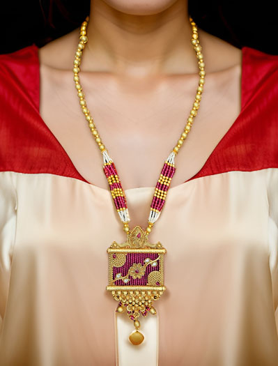 Rajwadi Polki Long Necklace Set