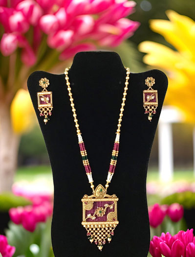 Rajwadi Polki Long Necklace Set