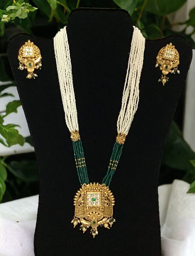 Antique Gold Polish Long Necklace Set