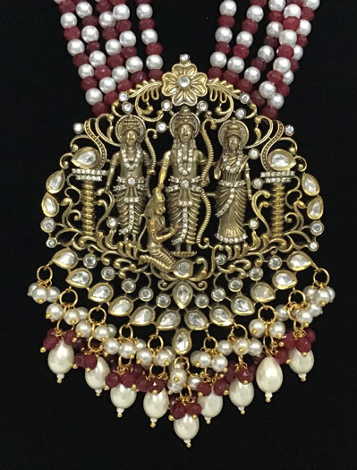 Temple Polki Kundan Rani haar set