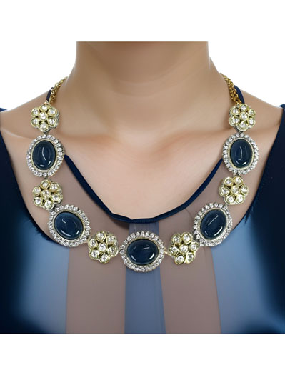 Real Kundan with Blue Monalisa Stones Necklace Set