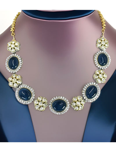 Real Kundan with Blue Monalisa Stones Necklace Set